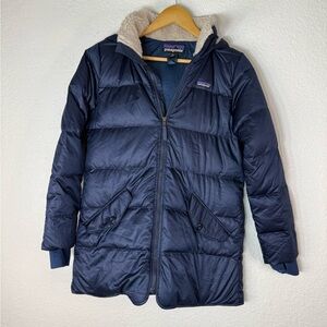 Patagonia Down Parka Hooded Blue Quilted Jacket Girls XL/14 Gorpcore Winter